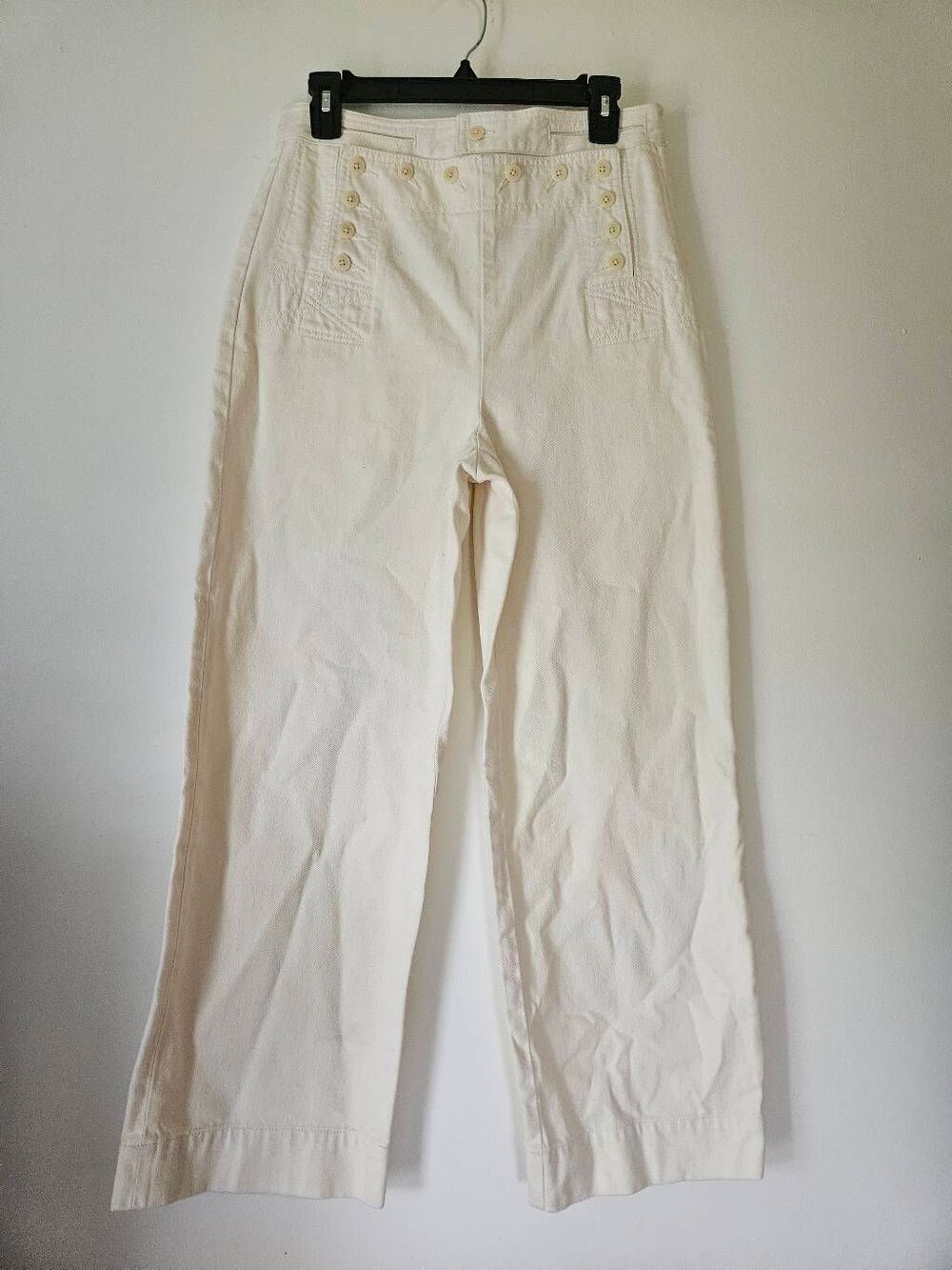 Tory Burch White Sailor Pants Women's 6 Wide Leg High Rise Button Detail Cotton
